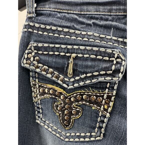 LA Idol USA Women’s Jeans Embellished Flap Pockets Blue Stitching Sz 5 EUC - Picture 5 of 16